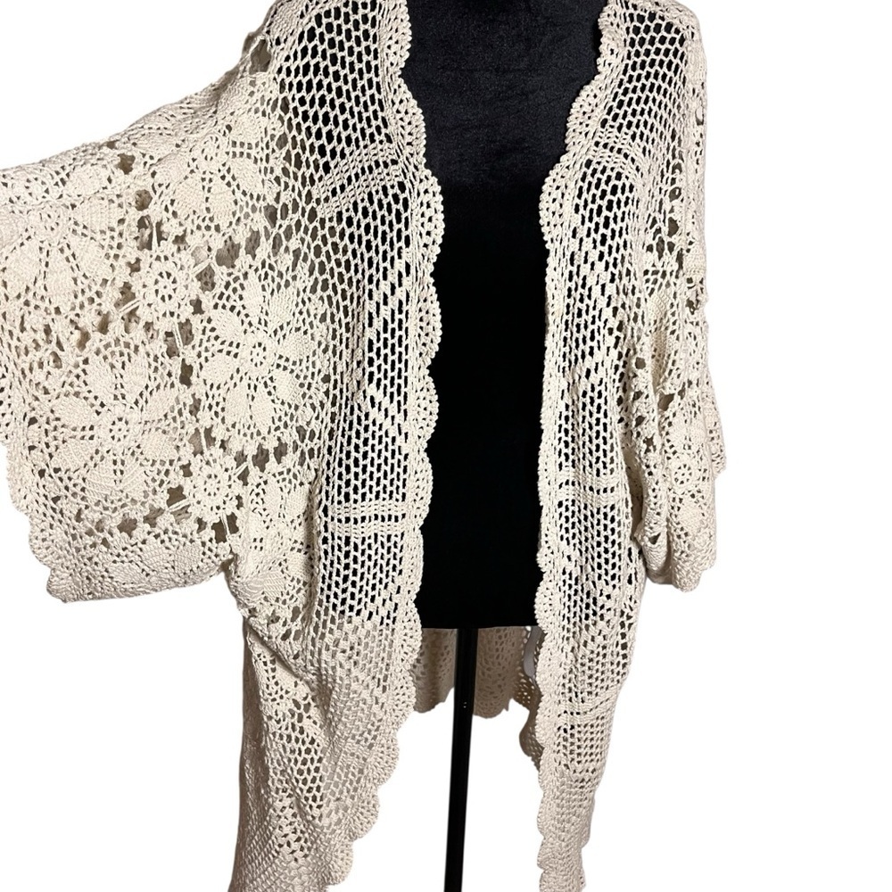 Topshop Cream Crochet Openwork Kimono Boho Cardigan (Size 4 / UK 8) - Picture 4 of 9